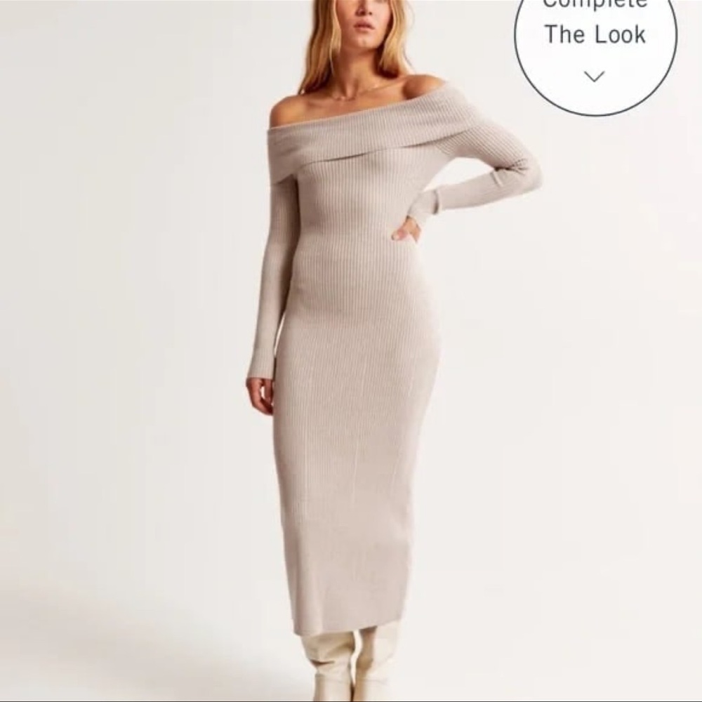 Abercrombie and Fitch Off the Shoulder Sweater Knit Dress Midi Tan Womens Small